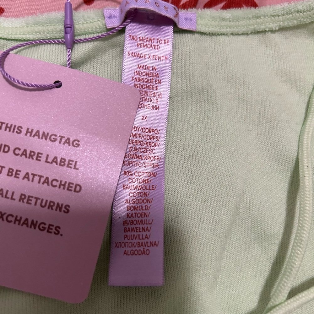 Savage X Fenty Light Green Lace-Up Pajama Top and Bottoms - Picture 7 of 12
